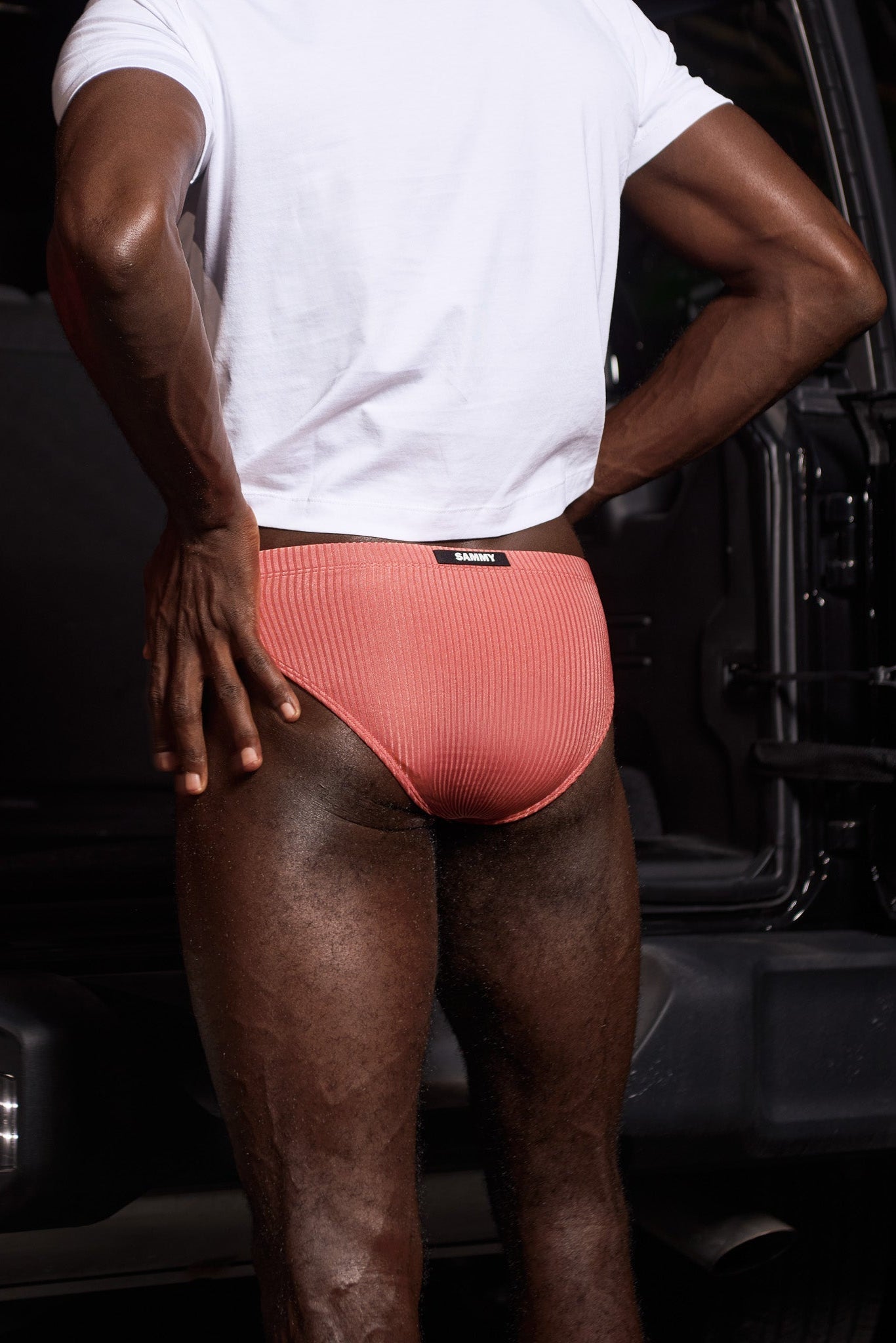 SAMMY Menswear® Ribbed Cheeky Swim Brief Coral