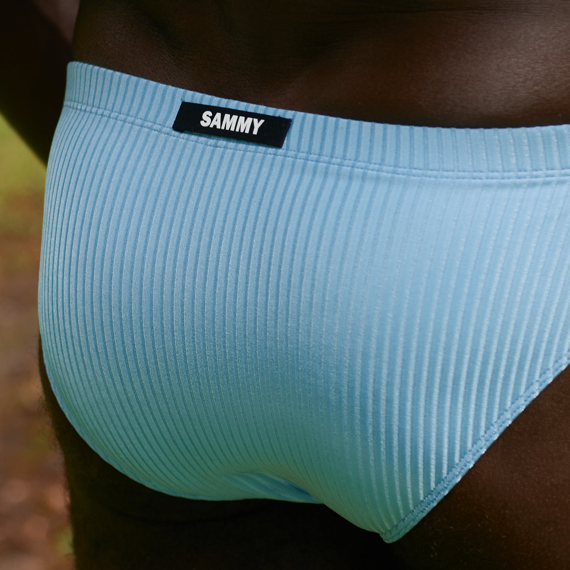 Powder Blue Ribbed Cheeky Swim Brief