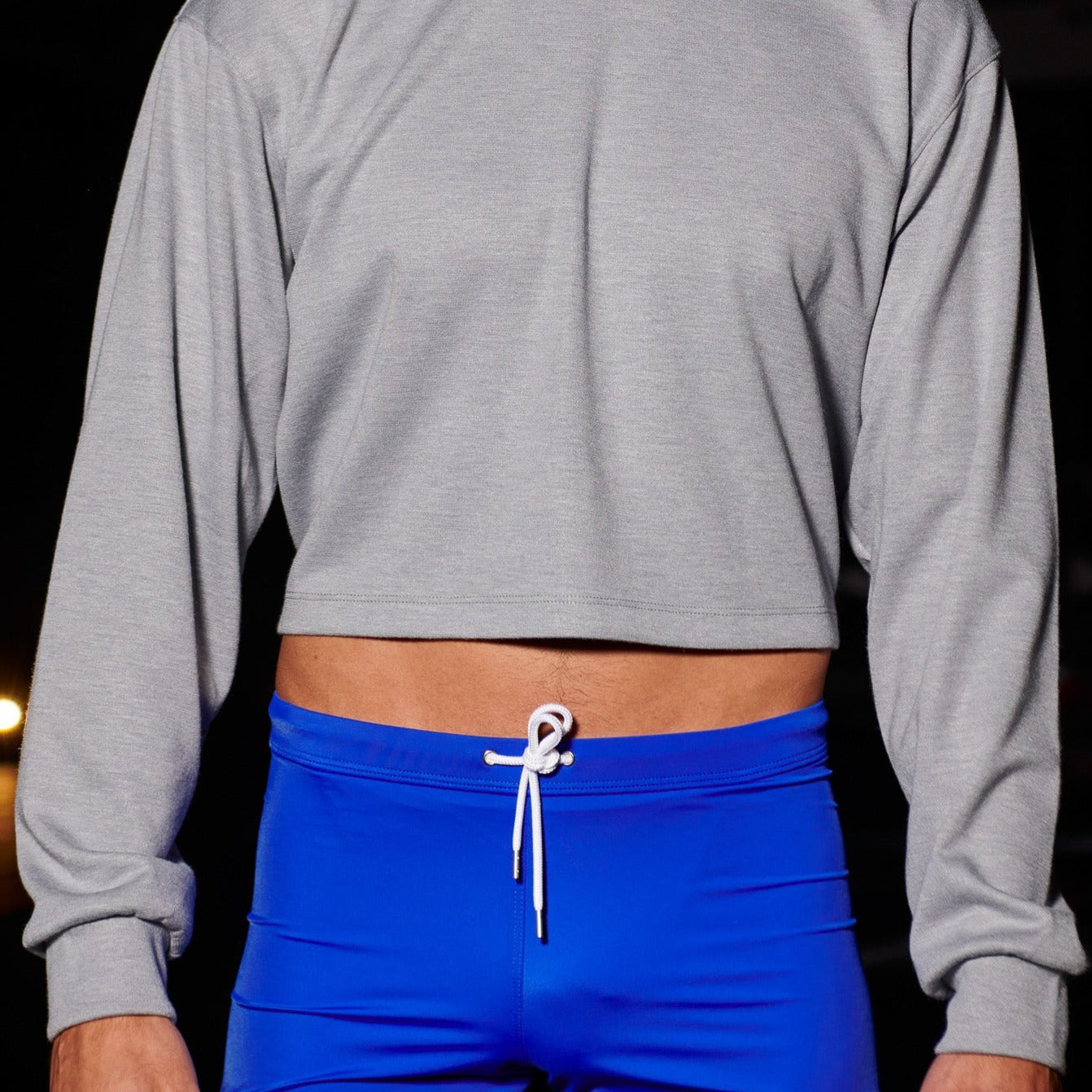 Gray Midriff Leisure Crew Close up