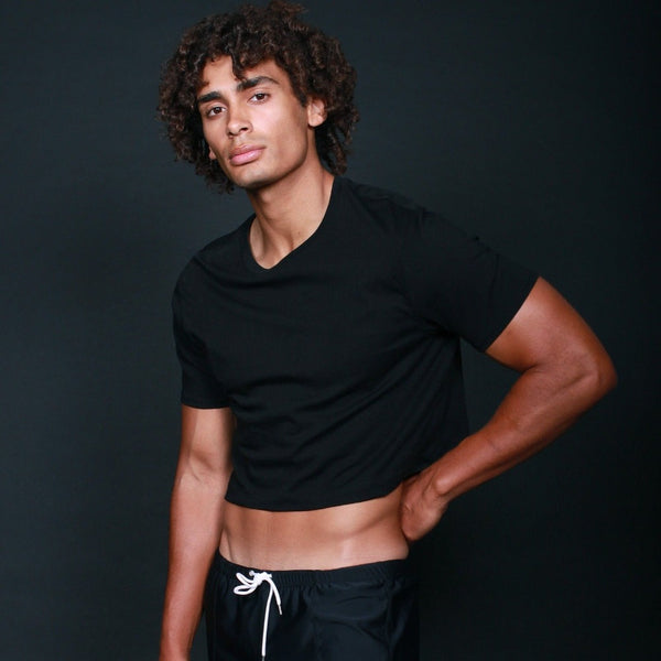 Men's Black Pima Cotton Midriff Crop T-Shirt Top by SAMMY Menswear, an LGBTQ-Owned, Sustainable, American Brand