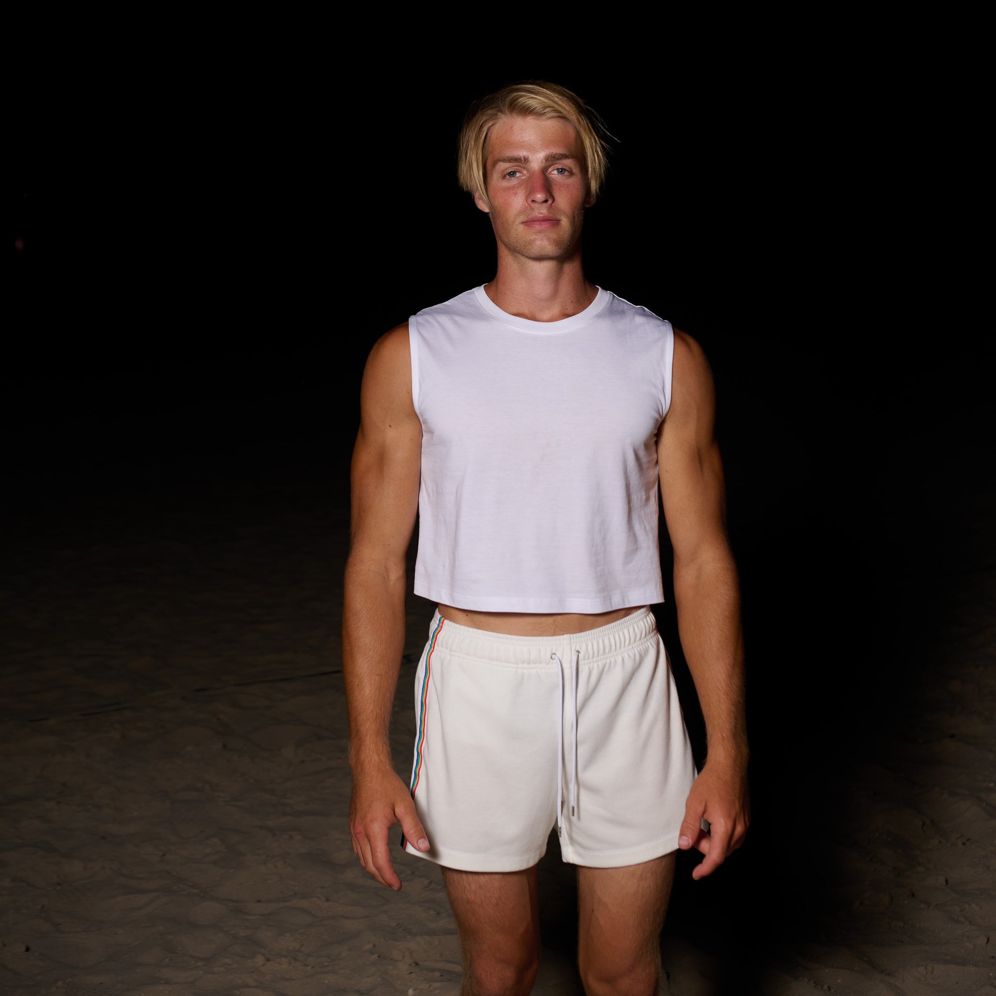 White Midriff Muscle Tank