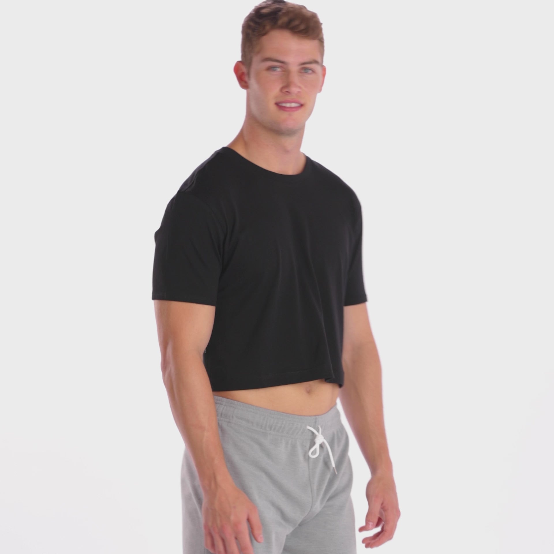 Men's Black Pima Cotton Midriff Crop T-Shirt Top by SAMMY Menswear, an LGBTQ-Owned, Sustainable, American Brand